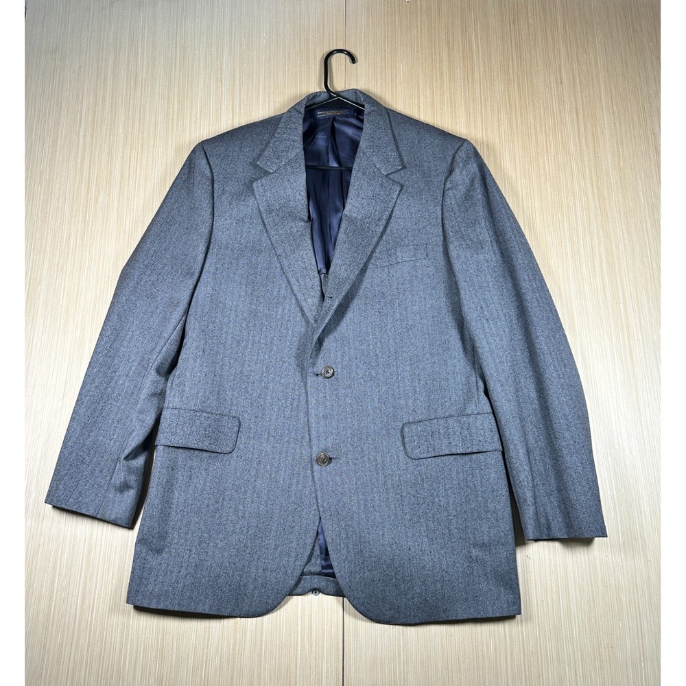 Brooks Brothers Blazer Jacket Mens 43 Gray‎ Chevron Notch Lapel Business Formal